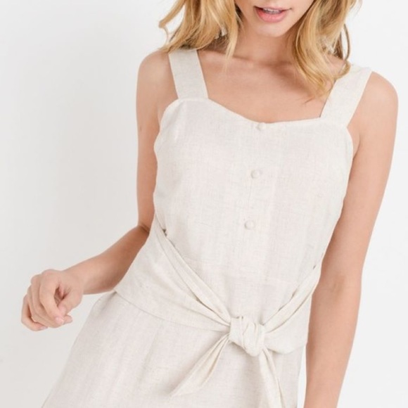 Paper Crane Linen Midi Oatmeal Tie Ivory - Picture 2 of 12